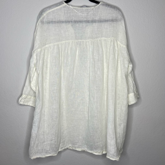 Zara White 100% Linen Gauze Oversized Tunic Top - Picture 4 of 5